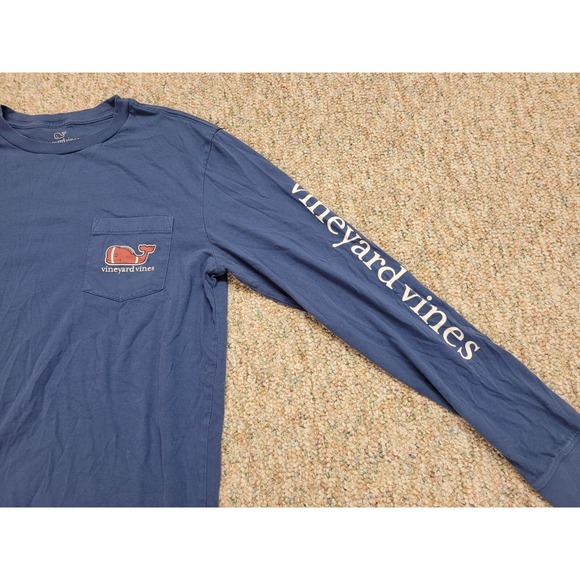 Vineyard Vines Shirt Mens Small Blue Football Whale Logo Pocket Tee Long Sleeve - Picture 8 of 16